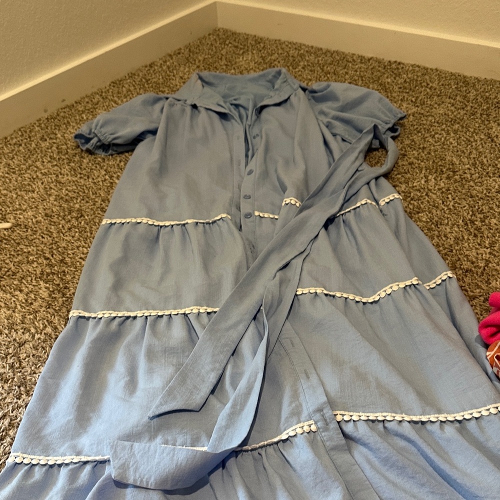 Blue Maxi Dress with White Trim